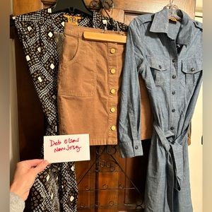 Bundle! Tory Burch bundle chambray dress, corduroy skirt, DVF-like wrap dress XS